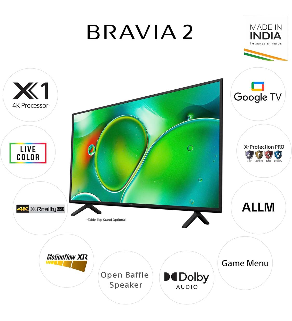 Sony 139 cm (55 inches) BRAVIA 2 4K Ultra HD Smart LED Google TV K-55S25 (Black)