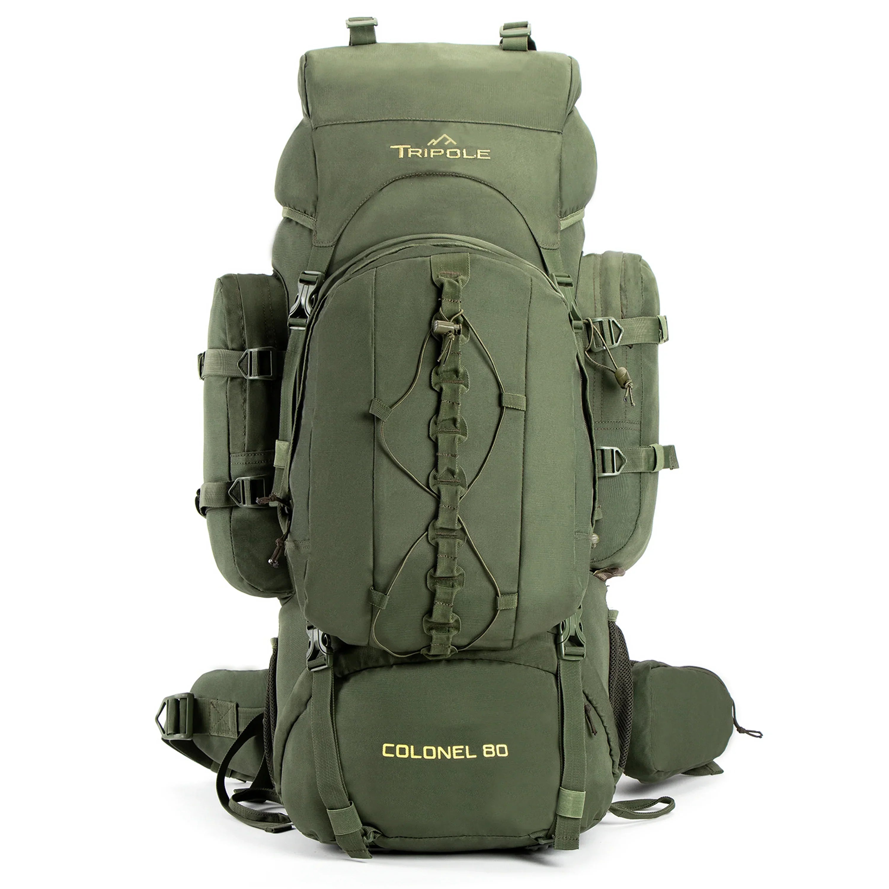 Tripole Colonel Metal Frame Rucksack with Detachable Bag & Rain Cover for Trekking & Travelling | Men & Women | 3 Year Warranty | Army Green | 95 Litre