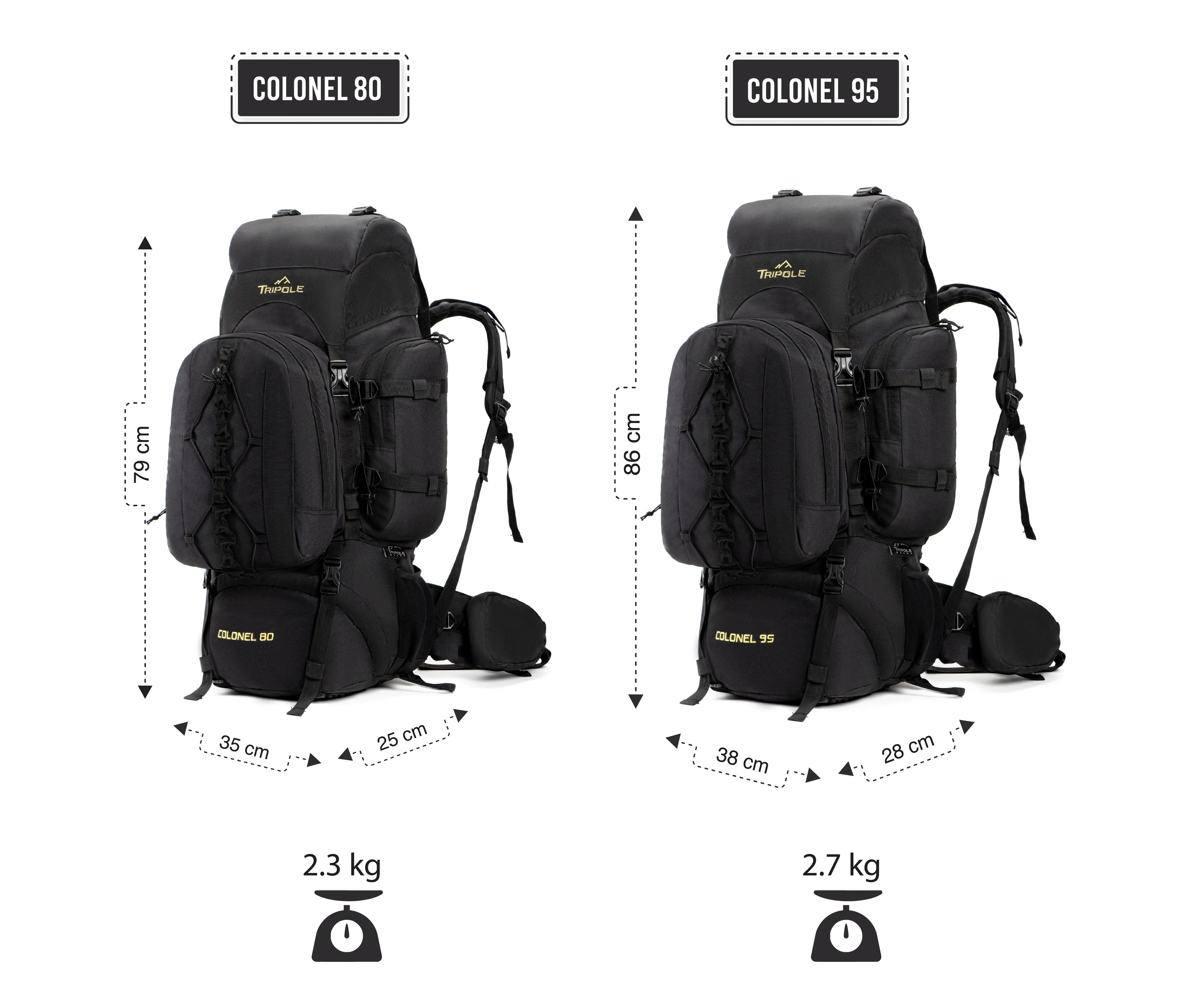 Tripole Colonel Metal Frame Rucksack with Detachable Bag & Rain Cover for Trekking & Travelling | Men & Women | 3 Year Warranty | Black | 80 Litre