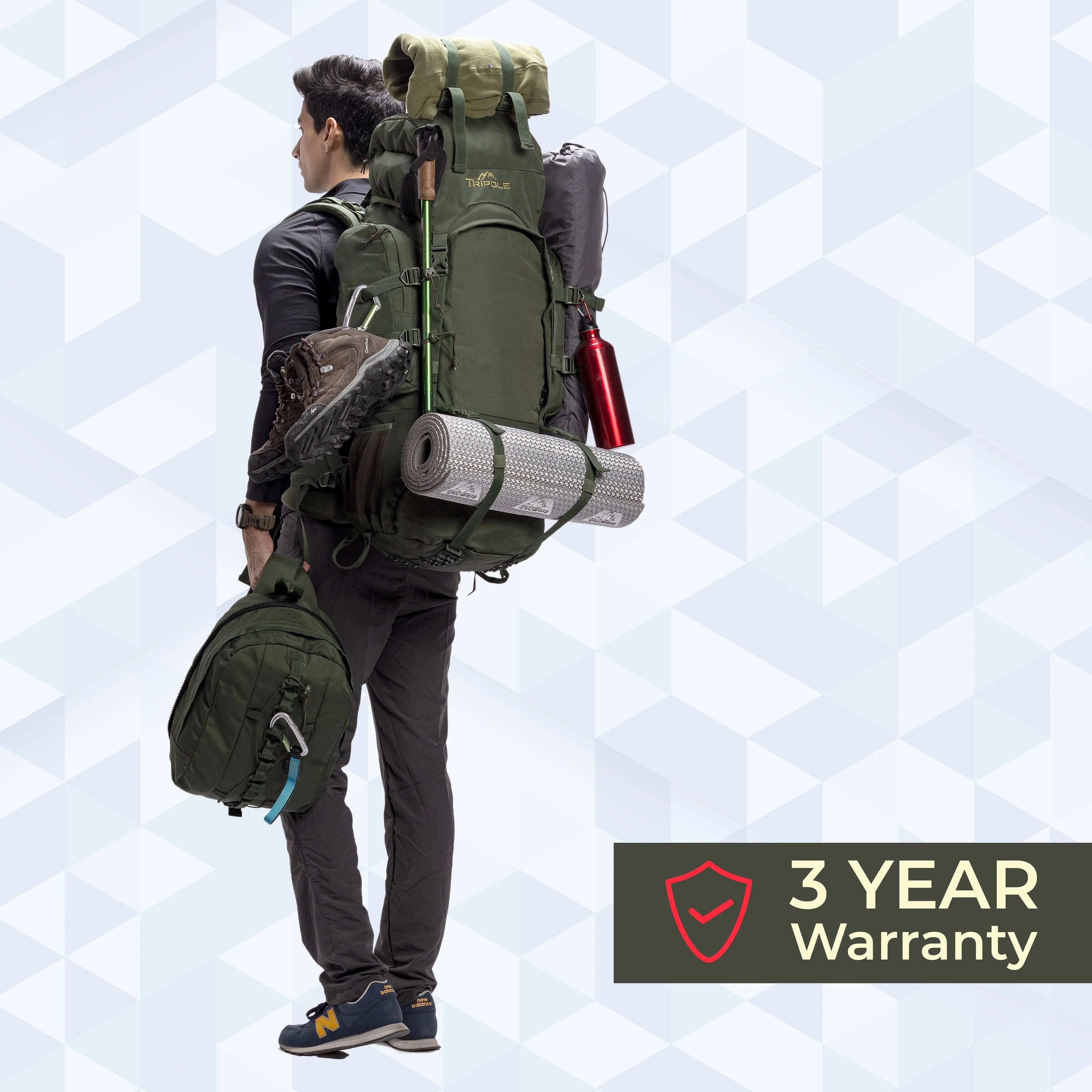 Tripole Colonel Metal Frame Rucksack with Detachable Bag & Rain Cover for Trekking & Travelling | Men & Women | 3 Year Warranty | Black | 80 Litre