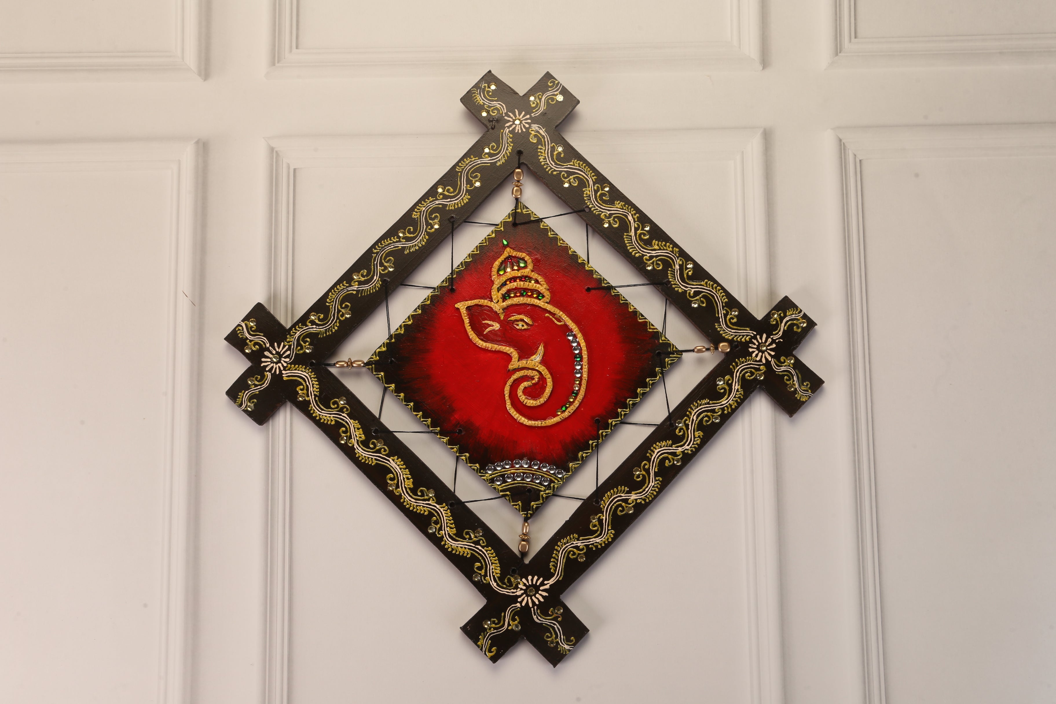 Diamond shape MDF wooden wall hanging - The Ganesha