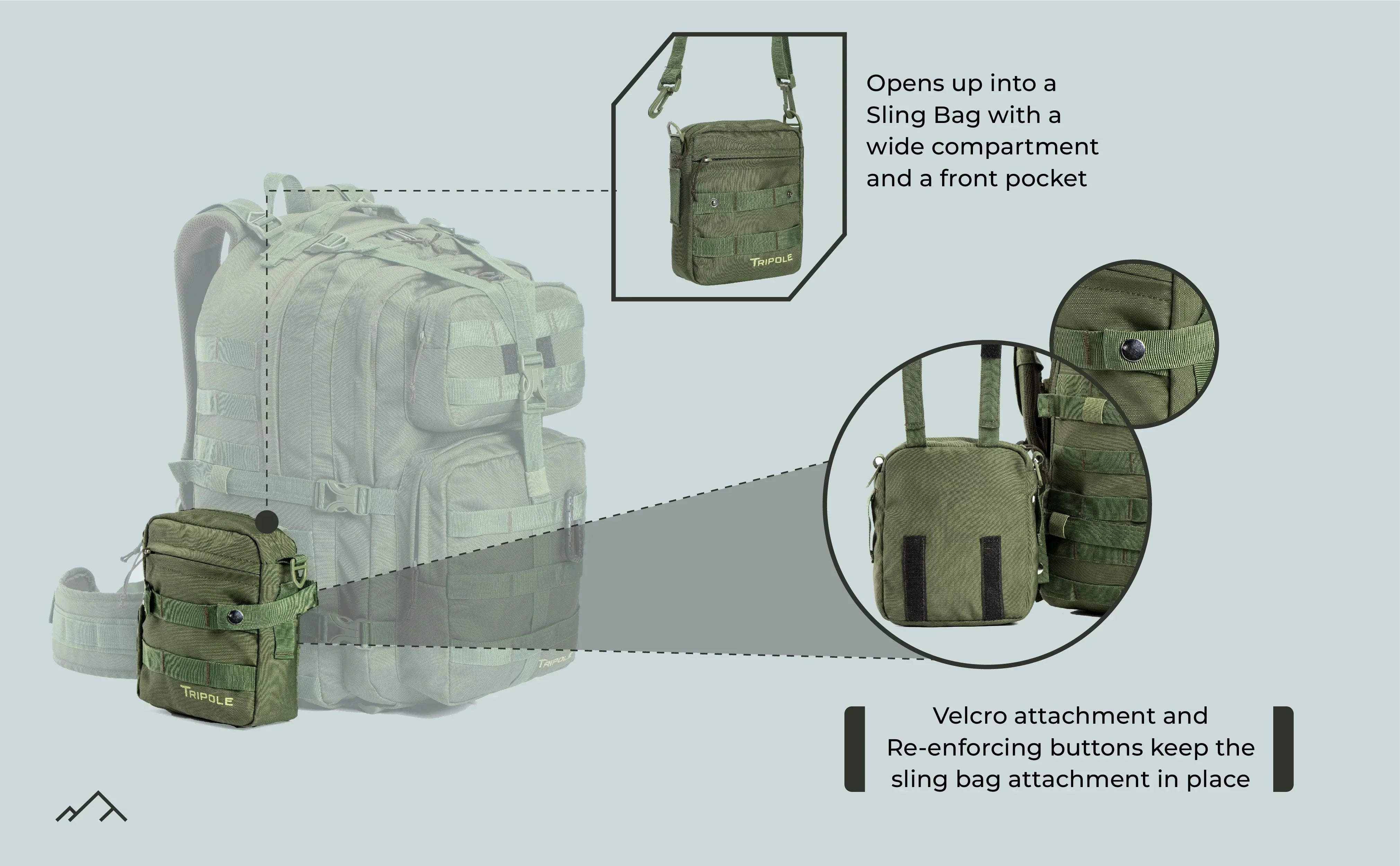 Tripole Alfa 45 Litres Military Tactical Backpack and Rucksack with Detachable Sling Bag Army Green | Rain Cover | 3 Year Warranty